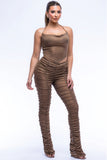 KTOO Halter Top Ruched Pants Set