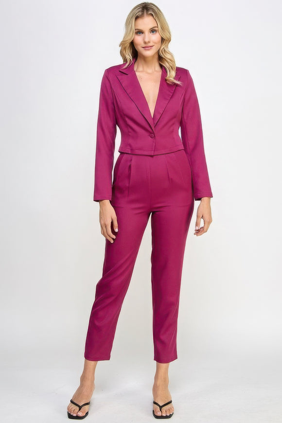 MILK & HONEY Single Button Crop Blazer With Tailored Pants Set