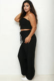 CAPELLA APPAREL Plus Bustier Crop Cami Top & Slant Pocket Straight Pants