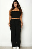 CAPELLA APPAREL Plus Bustier Crop Cami Top & Slant Pocket Straight Pants