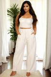 CAPELLA APPAREL Plus Bustier Crop Cami Top & Slant Pocket Straight Pants