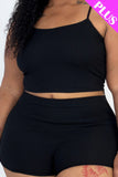 CAPELLA APPAREL Plus Size Ribbed Cami Crop Top & Ruched Shorts Set