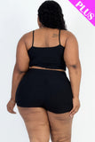 CAPELLA APPAREL Plus Size Ribbed Cami Crop Top & Ruched Shorts Set