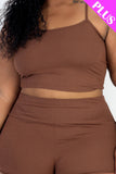 CAPELLA APPAREL Plus Size Ribbed Cami Crop Top & Ruched Shorts Set