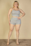 CAPELLA APPAREL Plus Size Ribbed Cami Crop Top & Ruched Shorts Set