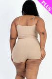 CAPELLA APPAREL Plus Size Ribbed Cami Crop Top & Ruched Shorts Set