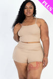 CAPELLA APPAREL Plus Size Ribbed Cami Crop Top & Ruched Shorts Set