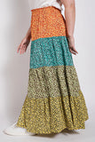 GIGIO Ditsy floral color block skirt with front slit