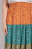 GIGIO Ditsy floral color block skirt with front slit