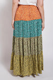 GIGIO Ditsy floral color block skirt with front slit