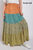 GIGIO Ditsy floral color block skirt with front slit