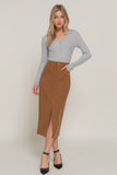 ACTIVE BASIC Front Open Slit Corduroy Midi Skirt