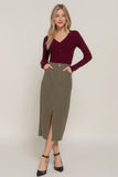 ACTIVE BASIC Front Open Slit Corduroy Midi Skirt