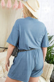 MAIN STRIP Short Sleeve Collar V Neck Waist Elastic Side Pocket Button Down Knit Romper