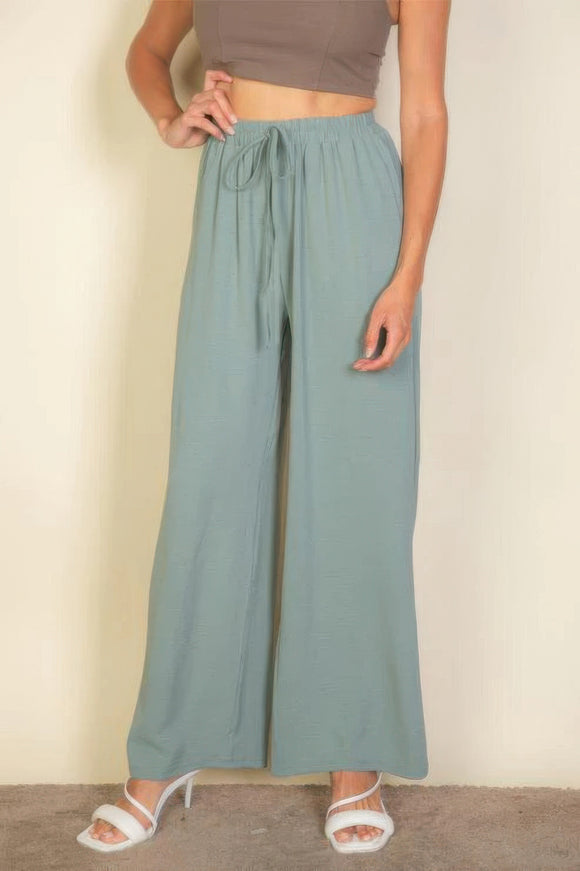 CAPELLA APPAREL Drawstring Waist Wide Leg Minimalist Pants