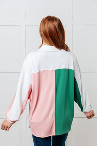 ONE ELEVEN NORTH Chip Off the Old Colorblock V-Neck Henley in Green