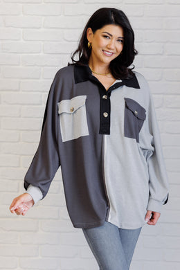 One Eleven North Chip Off the Old Colorblock V-Neck Henley in Grey