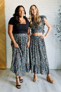 One Eleven North Flutter of Florals V-Neck Crop and Skirt Set