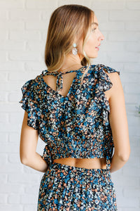 One Eleven North Flutter of Florals V-Neck Crop and Skirt Set