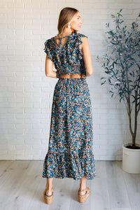 One Eleven North Flutter of Florals V-Neck Crop and Skirt Set