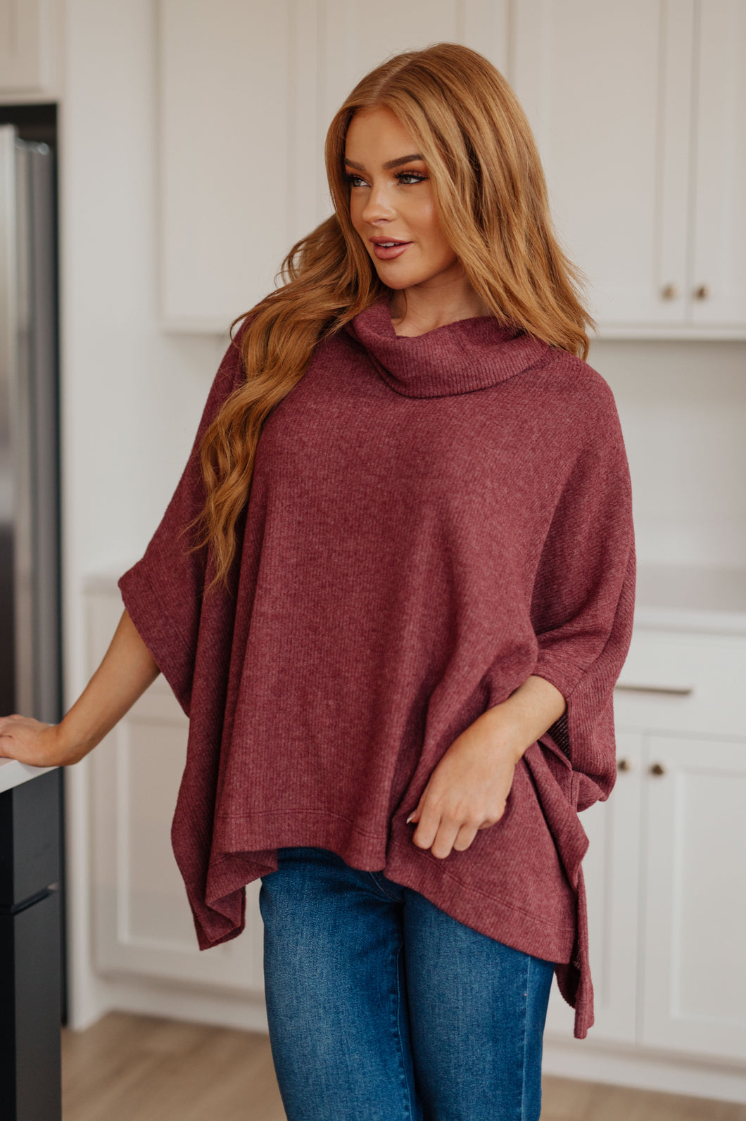 WHITE BIRCH Forgive Me Cowl Neck Poncho