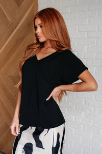 One Eleven North Frequently Asked Questions V-Neck Top in Black