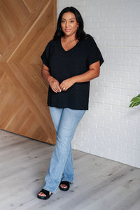 One Eleven North Frequently Asked Questions V-Neck Top in Black
