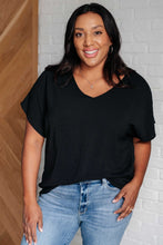 Load image into Gallery viewer, One Eleven North Frequently Asked Questions V-Neck Top in Black
