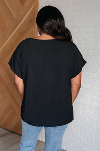 One Eleven North Frequently Asked Questions V-Neck Top in Black