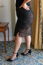 Load image into Gallery viewer, Knee Length Sequin Skirt in Black Side