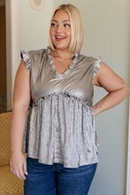 Load image into Gallery viewer, ONE ELEVEN NORTH Shine On Metallic Peplum Top