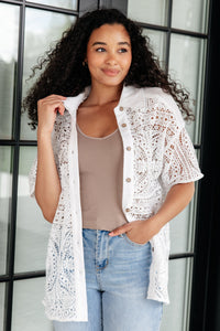 Very J Head in the Clouds Lace Button Down