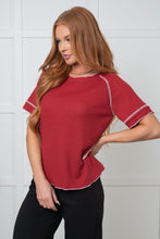 Load image into Gallery viewer, One Eleven North Heartbreaker Waffle Knit Tee in Cranberry