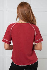 One Eleven North Heartbreaker Waffle Knit Tee in Cranberry