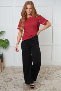 One Eleven North Heartbreaker Waffle Knit Tee in Cranberry