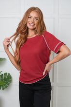Load image into Gallery viewer, One Eleven North Heartbreaker Waffle Knit Tee in Cranberry