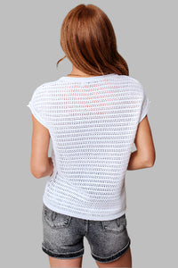 Open Knit Cap Sleeve Sweater Back