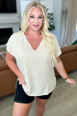 ANDREE BY UNIT Let Me Be Your Wings V-Neck Top in Taupe