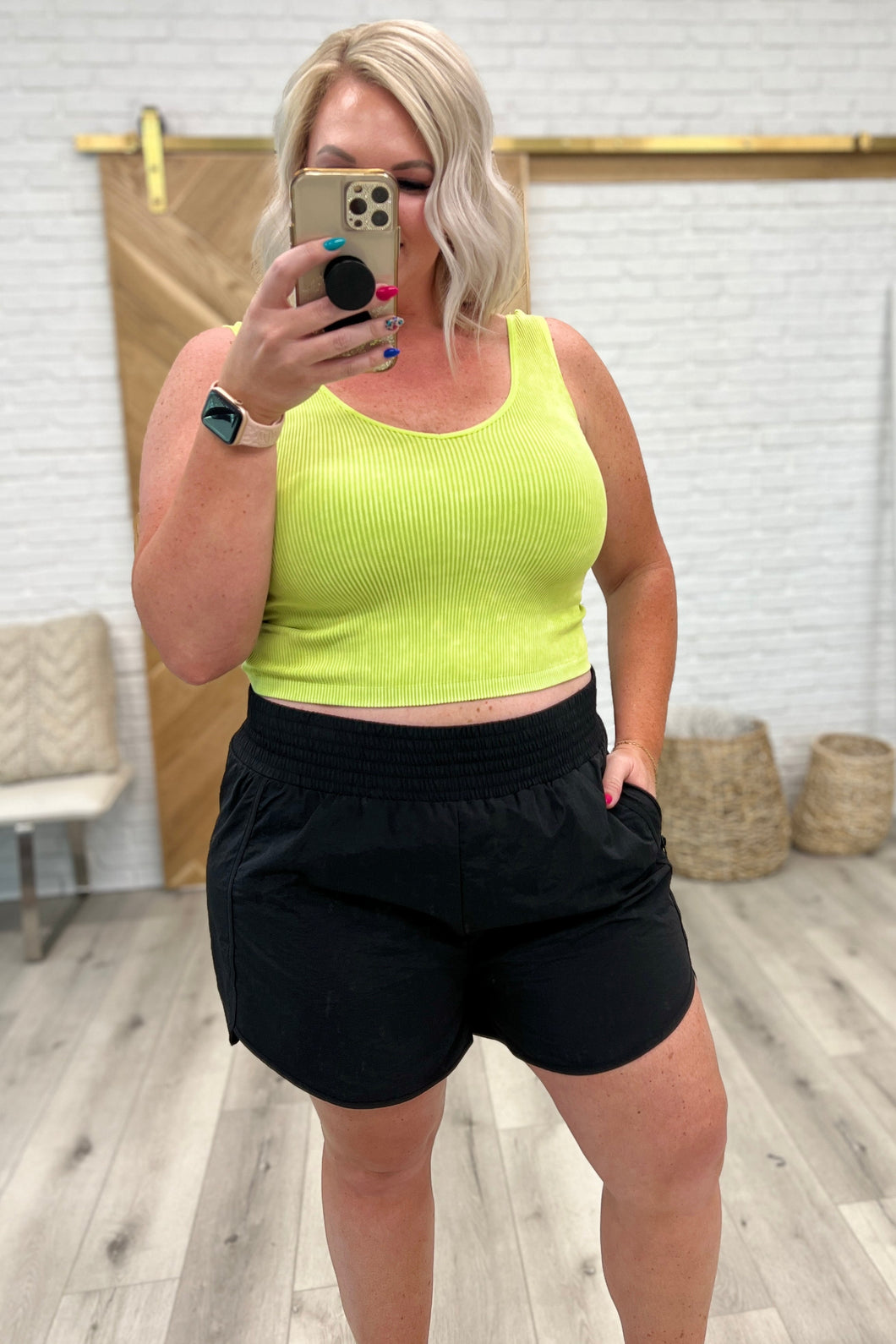 ZENANA Windbreaker Smocked Waistband Running Shorts in Black