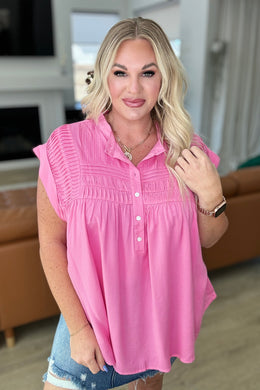 ANDREE BY UNIT Pleat Detail Button Up Blouse in Pink Cosmos