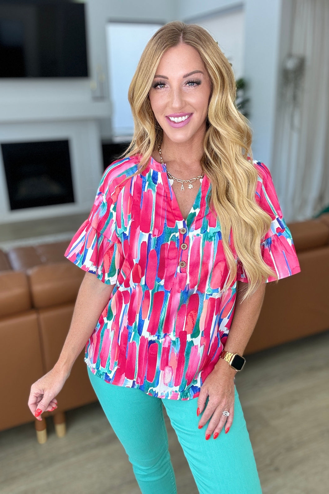 One Eleven North Art Exhibit V-Neck Blouse