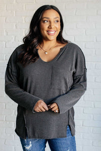 Haptics Sorta Ribbed Top in Charcoal