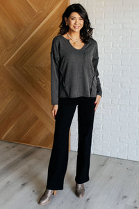 Haptics Sorta Ribbed Top in Charcoal