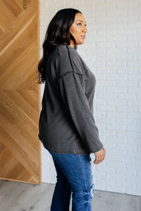 Haptics Sorta Ribbed Top in Charcoal