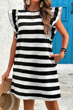 Load image into Gallery viewer, Black Stripe Flutter Sleeve Dress