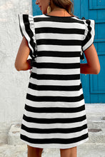 Load image into Gallery viewer, Black Stripe Flutter Sleeve Dress