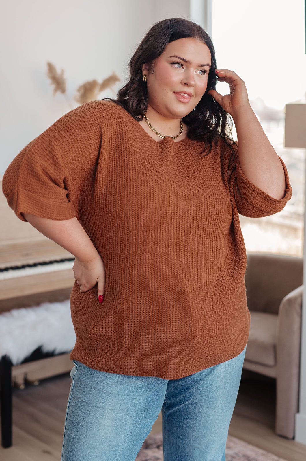 Andree By Unit Love Knitted Sweater Top in Rust