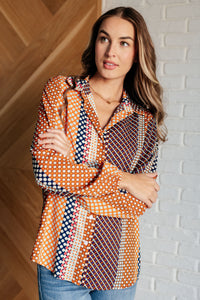 One Eleven North Moderately Mod Polka Dot Button Up Top