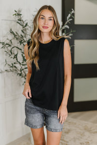 ONE ELEVEN NORTH New Normal Pleat Detail Sleeveless Top in Black