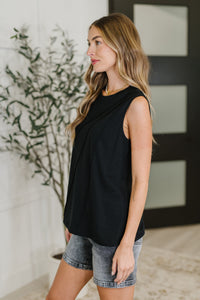 ONE ELEVEN NORTH New Normal Pleat Detail Sleeveless Top in Black
